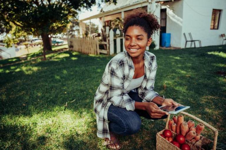 woman with basket of food